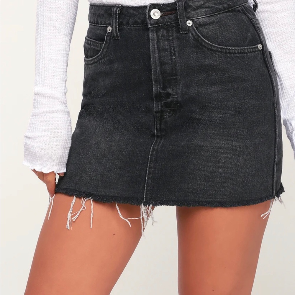 Free people Rugged A-Line Washed Black Denim Mini Skirt